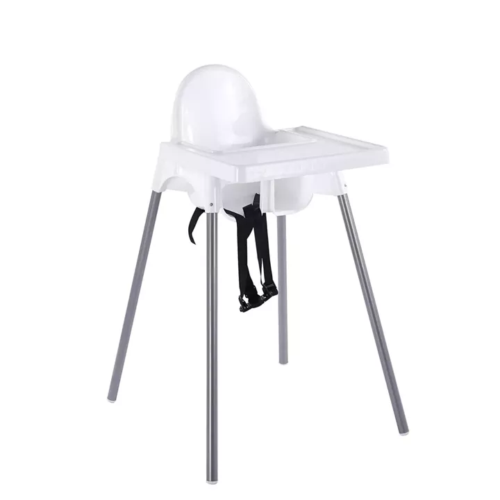 BABY Καρεκλάκι Φαγητού με δίσκο, Κάθισμα PP Άσπρο, Μεταλλικά πόδια Απόχρωση Γκρι