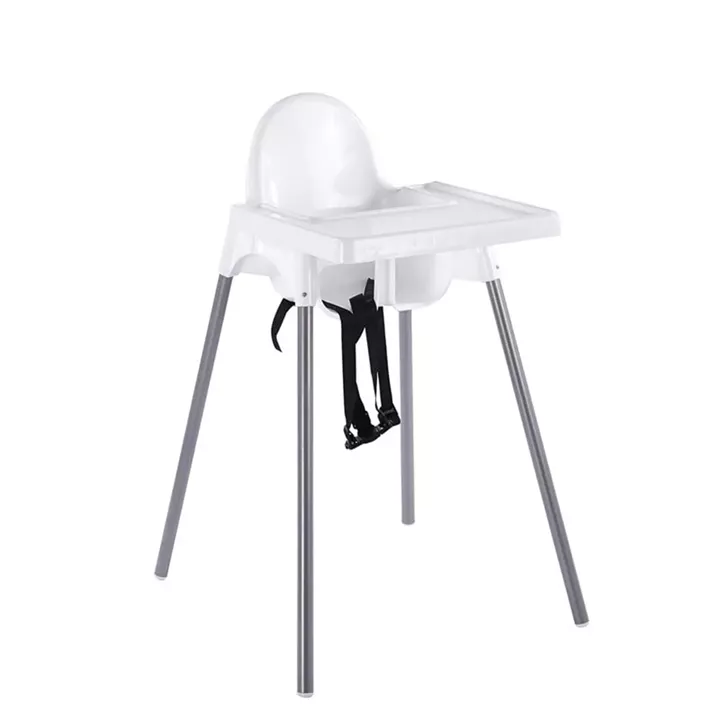 BABY Καρεκλάκι Φαγητού με δίσκο, Κάθισμα PP Άσπρο, Μεταλλικά πόδια Απόχρωση Γκρι