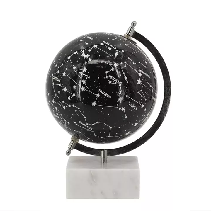 Artekko Globe Μαύρη Διακοσμητική Σφαίρα με Ουράνια Σώματα σε Μαρμάρινη Βάση (20.3x20.3x30)cm