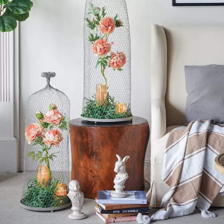 Artekko Cloche Γκρι Μεταλλικά Διακοσμητικά Φανάρια με Σύρμα (33x33x90)cm 2pcs