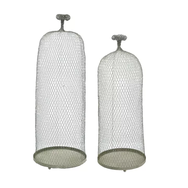 Artekko Cloche Γκρι Μεταλλικά Διακοσμητικά Φανάρια με Σύρμα (33x33x90)cm 2pcs