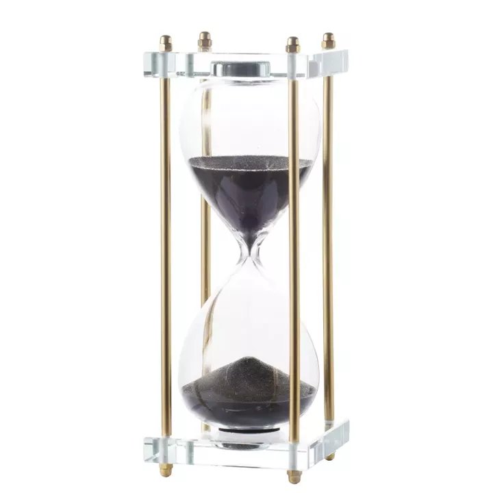 Artekko Hourglass Κλεψύδρα Διακοσμητική Γυαλί Κρύσταλλο Μαύρο Χρυσό (7.6x7.6x25.4)cm