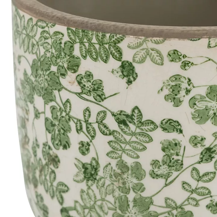 Artekko Aging Μπεζ Διακοσμητικό Κεραμικό Κασπώ με Πράσινα Λουλούδια (20x20x17.5)cm