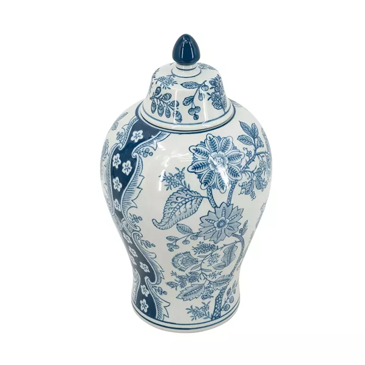 Artekko Melania Διακοσμητικό Βάζο Δοχείο με Καπάκι από Πορσελάνη σε Άσπρο με Μπλε (18x18x32)cm