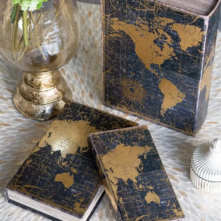 Artekko Book Διακοσμητικά Βιβλία MDF με Αποθηκευτικό Χώρο σε Μαύρο με Χρυσό (22x7x33)cm 3pcs