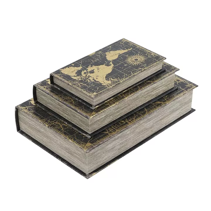 Artekko Book Διακοσμητικά Βιβλία MDF με Αποθηκευτικό Χώρο σε Μαύρο με Χρυσό (22x7x33)cm 3pcs