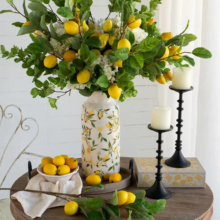 Artekko Faux Lemon Πράσινο Πλαστικό Τεχνητό Κλαδί Λεμονιάς (26x13x85)cm