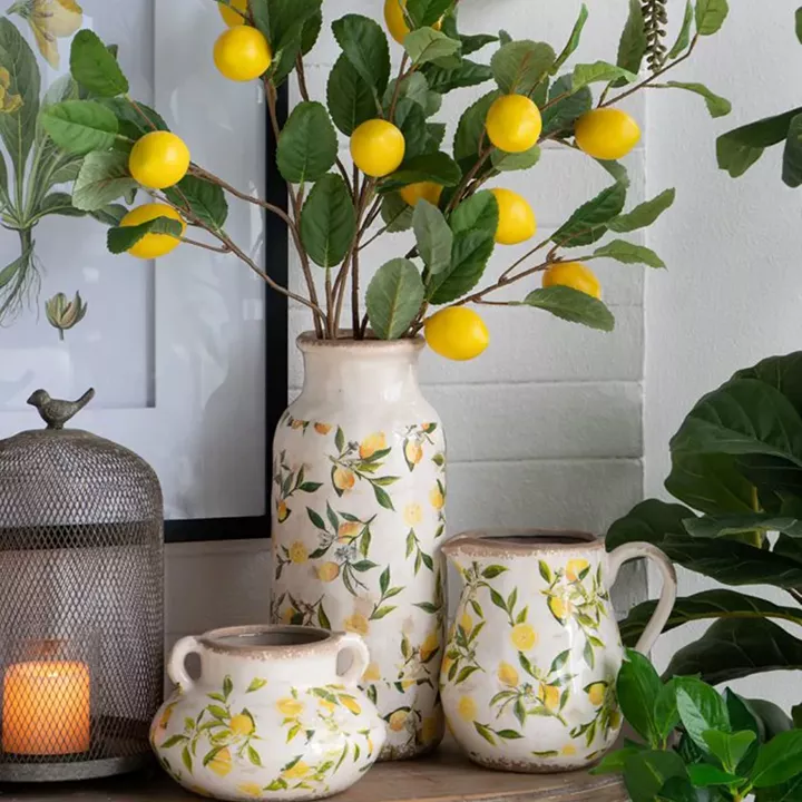 Artekko Faux Lemon Πράσινο Πλαστικό Τεχνητό Κλαδί Λεμονιάς (26x13x85)cm