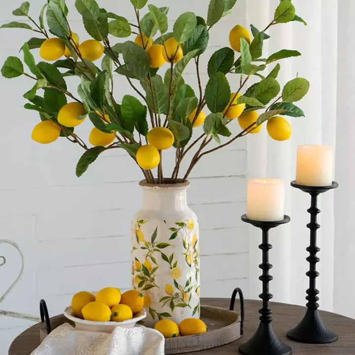 Artekko Faux Lemon Πράσινο Πλαστικό Τεχνητό Κλαδί Λεμονιάς (26x13x85)cm