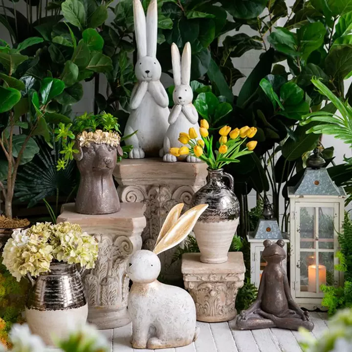 Artekko Animal Διακοσμητικός Λαγός από Μαγνήσιο σε Λευκή Πατίνα (18.5x18x50)cm