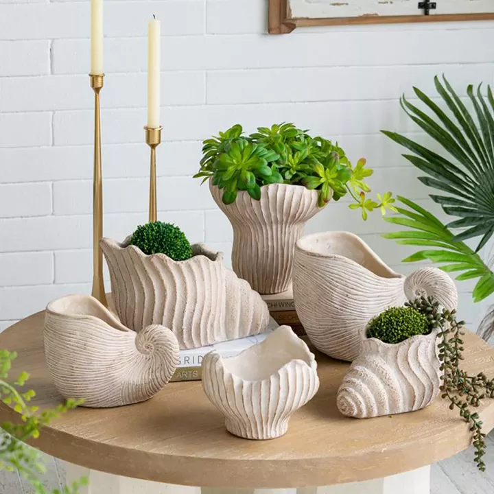 Artekko Cement Μπεζ Τσιμεντένιο Διακοσμητικό Δοχείο Κασπώ (23.5x22.5x22)cm