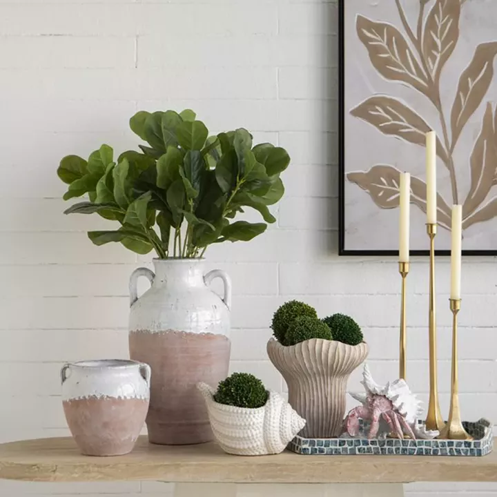 Artekko Cement Μπεζ Τσιμεντένιο Διακοσμητικό Δοχείο Κασπώ (23.5x22.5x22)cm