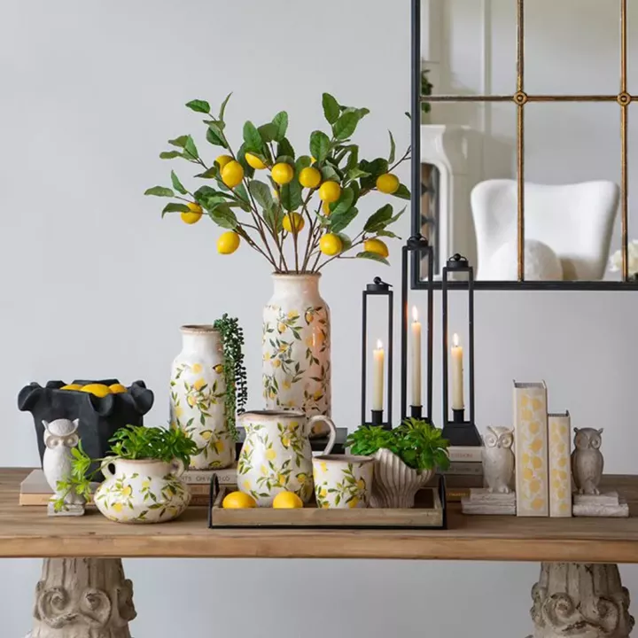 Artekko Lemon Λευκό Κεραμικό Βάζο με Λεμόνια (13.2x20.5x20.5)cm