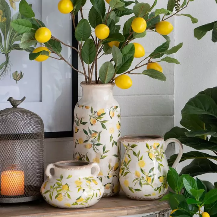 Artekko Lemon Λευκό Κεραμικό Βάζο με Λεμόνια (13.2x20.5x20.5)cm