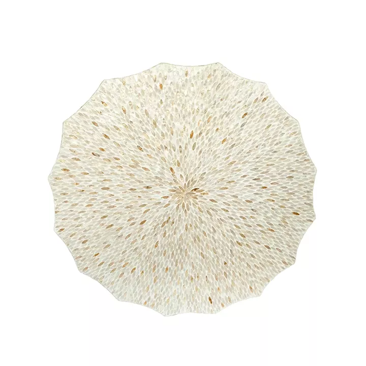 Artekko Ivory Εκρού Τραπέζι Σαλονιού από MDF και Capiz (90x90x40)cm