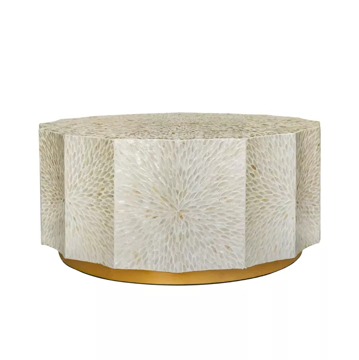 Artekko Ivory Εκρού Τραπέζι Σαλονιού από MDF και Capiz (90x90x40)cm