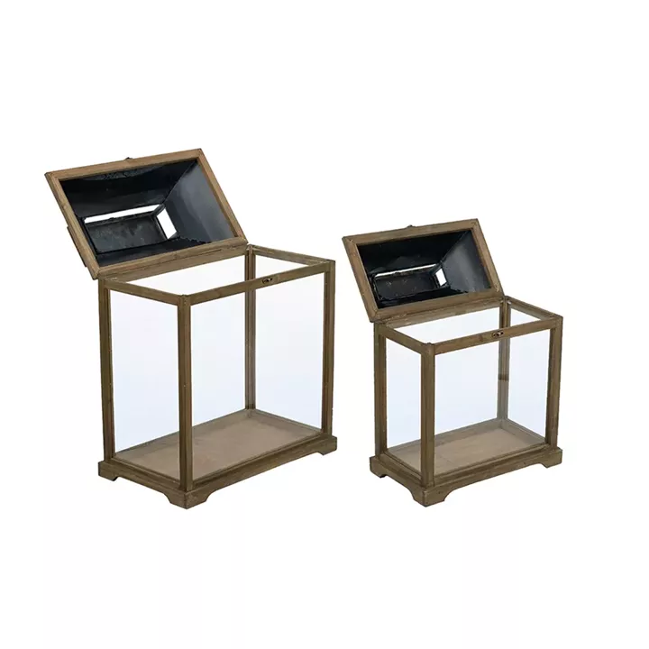 Artekko Lantern Καφέ Διακοσμητικά Φανάρια από Ξύλο Ελάτης με Χρυσές Λεπτομέρειες (48.6x26.7x57.1)cm (35.5x43.8x20.3)cm 2pcs