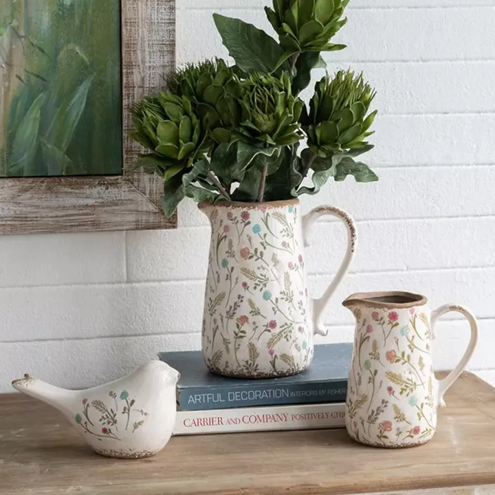 Artekko Aging Λευκό Κεραμικό Βάζο Κανάτα με Λουλούδια (16x11.5x18)cm