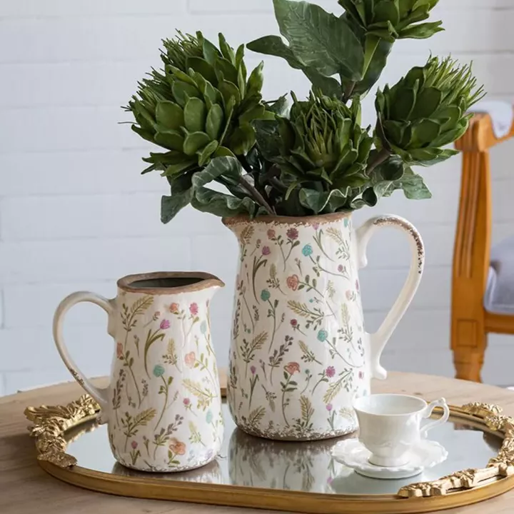 Artekko Aging Λευκό Κεραμικό Βάζο Κανάτα με Λουλούδια (16x11.5x18)cm