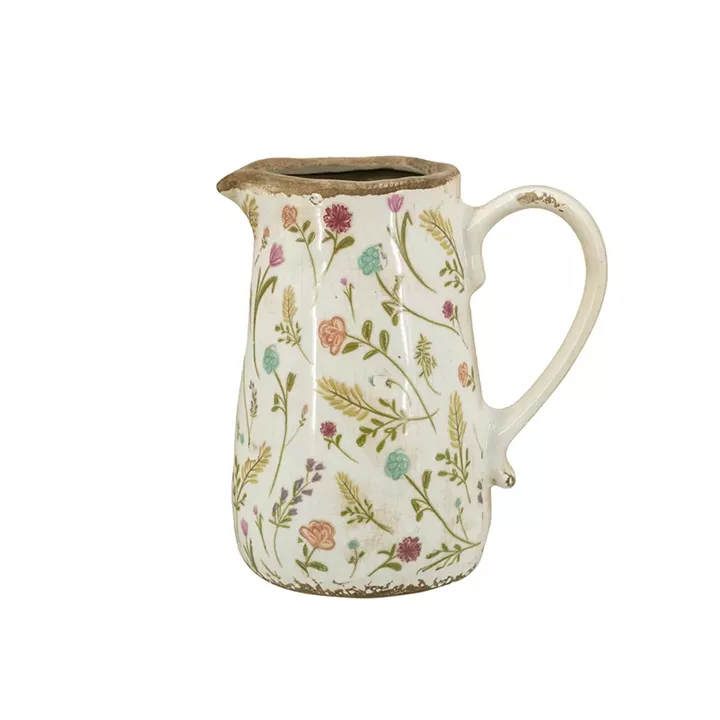 Artekko Aging Λευκό Κεραμικό Βάζο Κανάτα με Λουλούδια (16x11.5x18)cm