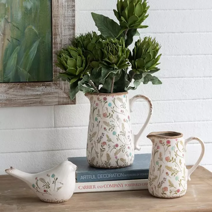 Artekko Aging Λευκό Κεραμικό Διακοσμητικό Πουλί με Λουλούδια (20.5x9x11.5)cm