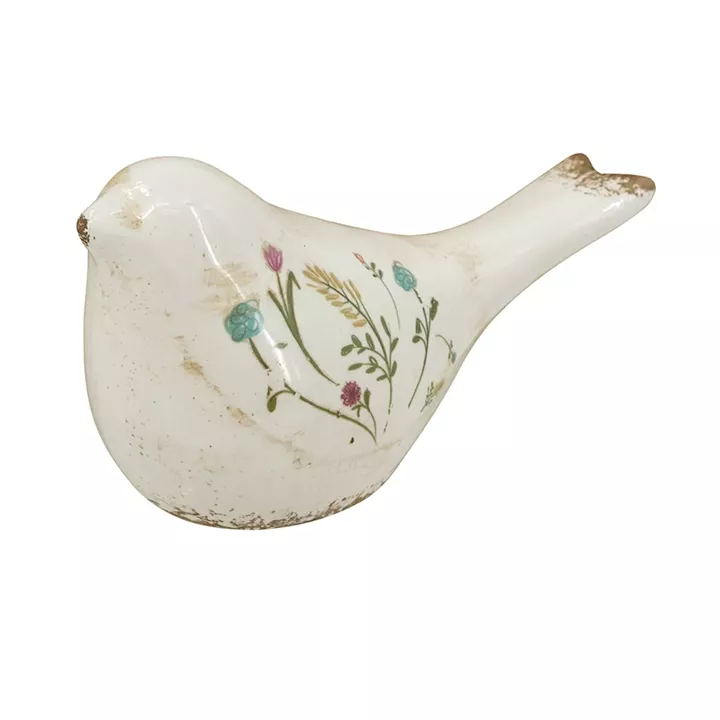 Artekko Aging Λευκό Κεραμικό Διακοσμητικό Πουλί με Λουλούδια (20.5x9x11.5)cm
