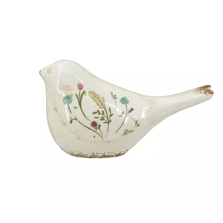 Artekko Aging Λευκό Κεραμικό Διακοσμητικό Πουλί με Λουλούδια (20.5x9x11.5)cm