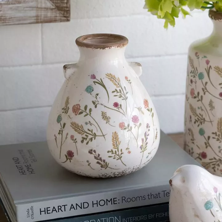 Artekko Aging Λευκό Κεραμικό Βάζο με Λουλούδια (17x17x19.5)cm