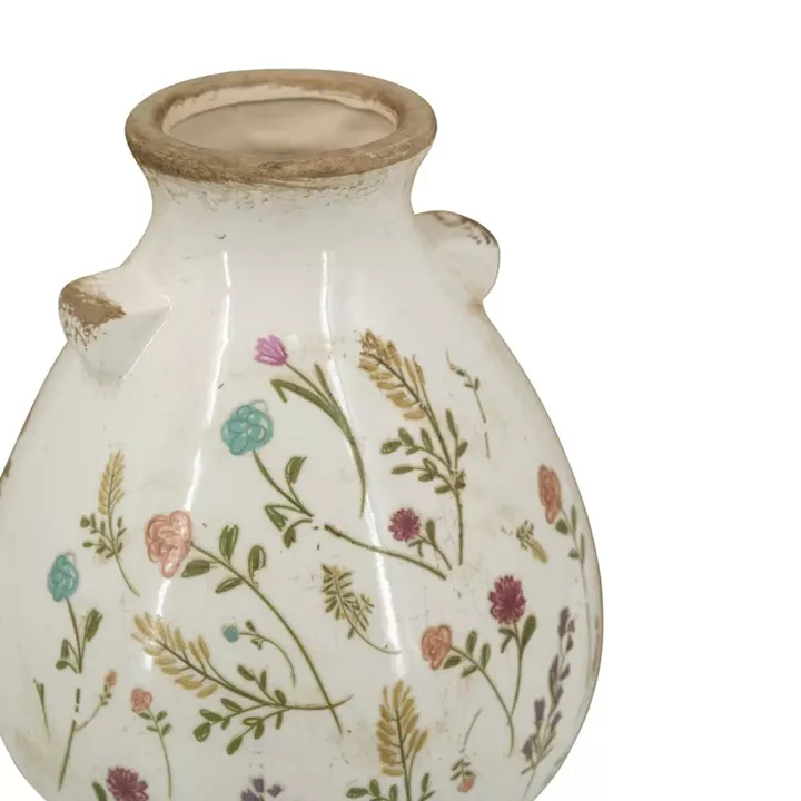 Artekko Aging Λευκό Κεραμικό Βάζο με Λουλούδια (17x17x19.5)cm