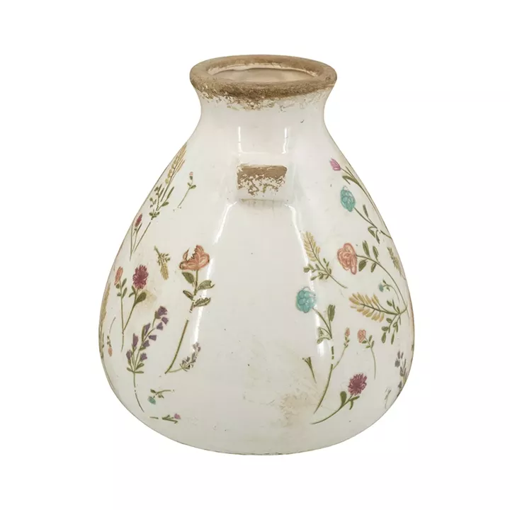 Artekko Aging Λευκό Κεραμικό Βάζο με Λουλούδια (17x17x19.5)cm