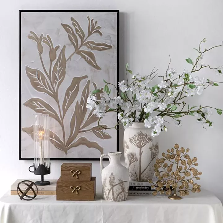 Artekko Antique Λευκό Κεραμικό Βάζο με Καφέ Λεπτομέρειες (20x20x35)cm