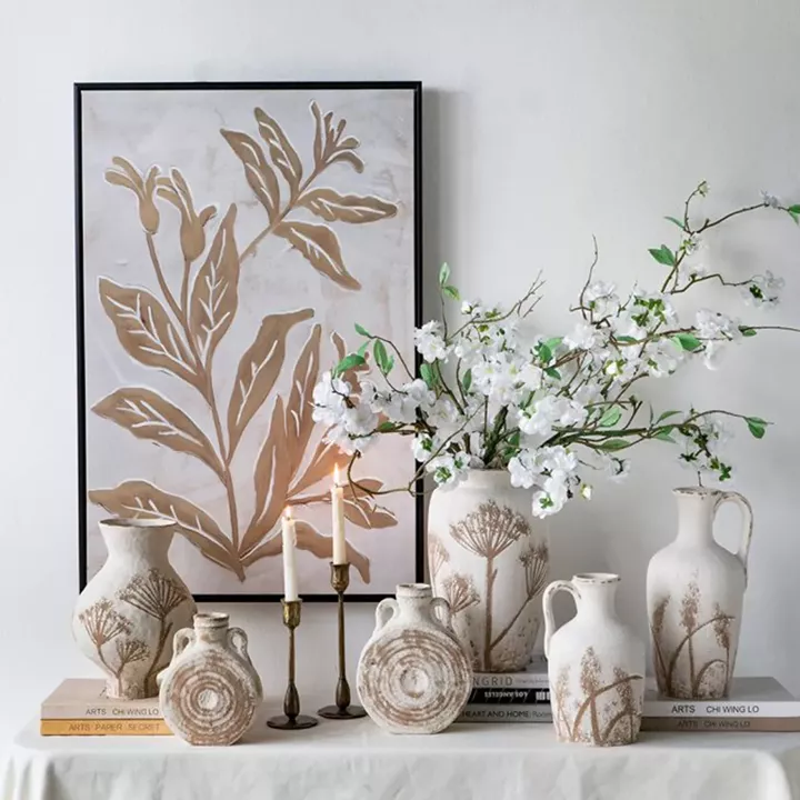 Artekko Antique Λευκό Κεραμικό Βάζο με Καφέ Λεπτομέρειες (20x20x35)cm