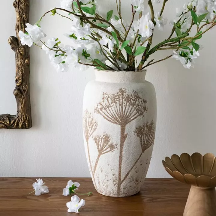 Artekko Antique Λευκό Κεραμικό Βάζο με Καφέ Λεπτομέρειες (20x20x35)cm