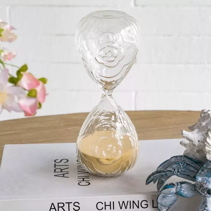 Artekko Hourglass Γυάλινη Κλεψύδρα με Ανάγλυφο Τριαντάφυλλο και Μπεζ Άμμο (8.6x8.6x20.4)cm