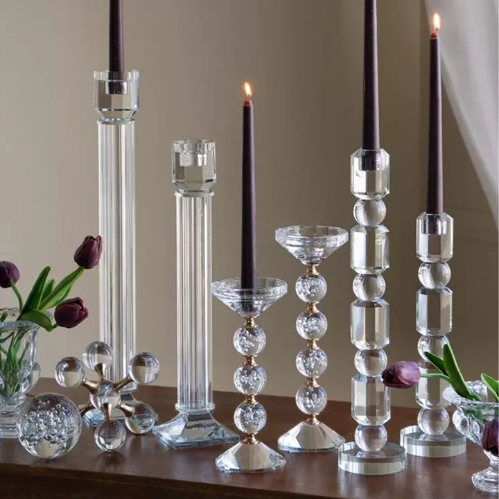 Artekko Glassy Διάφανο Γυάλινο Κηροπήγιο (9x9x46)cm