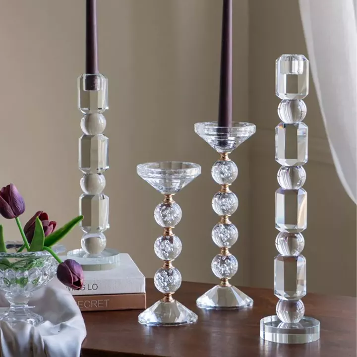 Artekko Glassy Διάφανο Γυάλινο Κηροπήγιο (9x9x46)cm