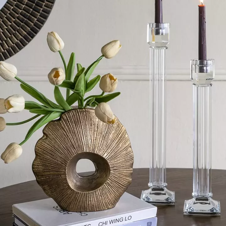 Artekko Glassy Διάφανο Γυάλινο Κηροπήγιο (9x9x46)cm