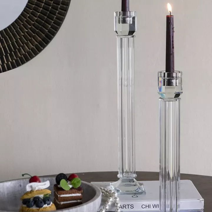 Artekko Glassy Διάφανο Γυάλινο Κηροπήγιο (9x9x46)cm