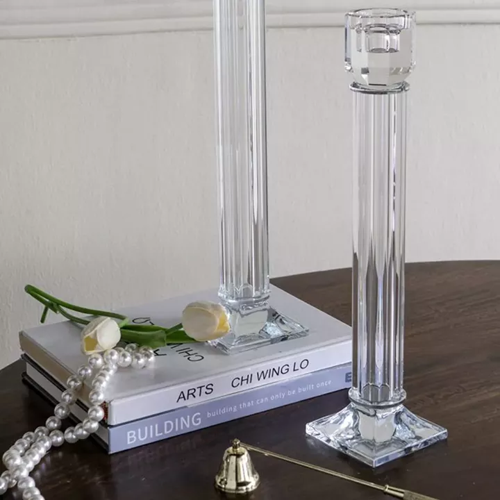 Artekko Glassy Διάφανο Γυάλινο Κηροπήγιο (9x9x46)cm