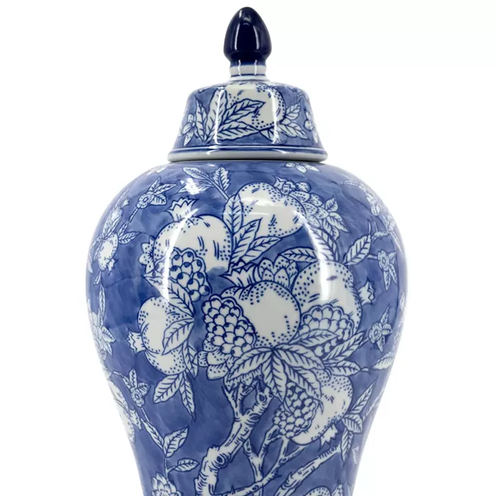 Artekko Melania Διακοσμητικό Δοχείο με Καπάκι από Πορσελάνη σε Άσπρο με Μπλε (21x21x37)cm