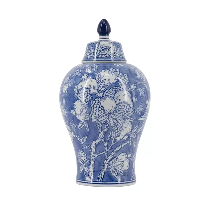 Artekko Melania Διακοσμητικό Δοχείο με Καπάκι από Πορσελάνη σε Άσπρο με Μπλε (21x21x37)cm