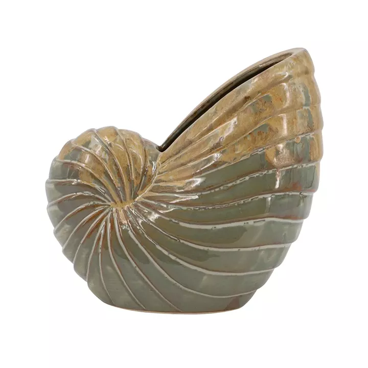 Artekko Glazed Πράσινο Κεραμικό Κασπό Κοχύλι (22x11.5x21)cm