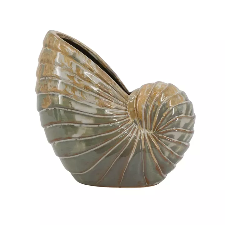 Artekko Glazed Πράσινο Κεραμικό Κασπό Κοχύλι (22x11.5x21)cm