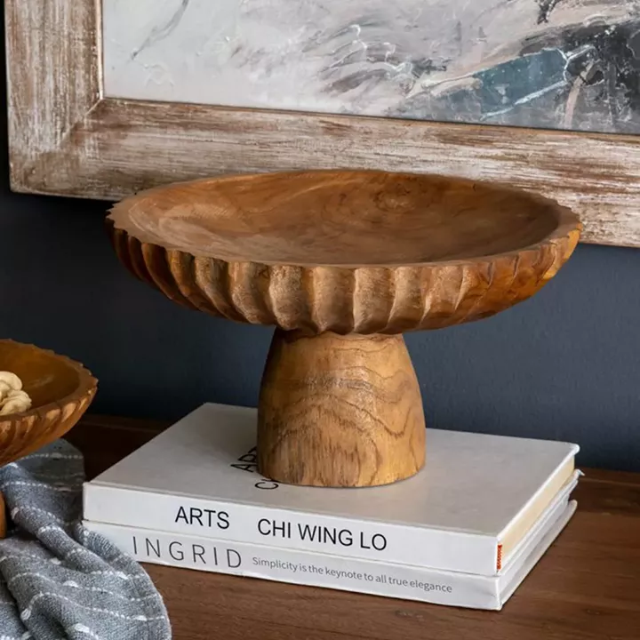 Artekko Woody Καφέ Διακοσμητική Πιατέλα από Ξύλο Teak (30x30x14)cm