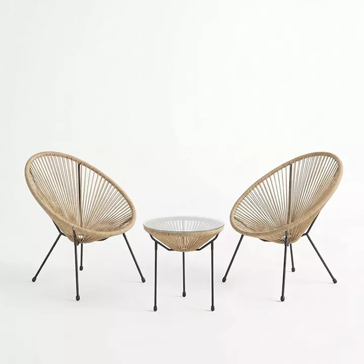 Σαλόνι Εξωτερικού Χώρου Acapulco pakoworld  Σετ 3τεμ μέταλλο μαύρο με pe rattan σε φυσική απόχρωση Φ50x52εκ