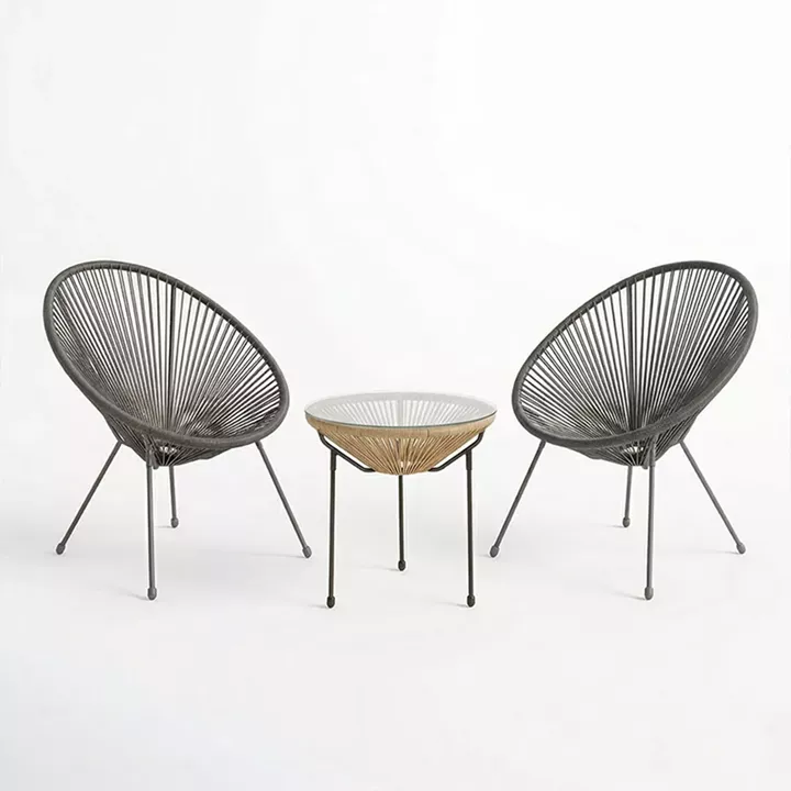 Acapulco pakoworld Outdoor Lounge Chair set 3 pieces black metal frame with PE rattan in natural color D50x52 cm