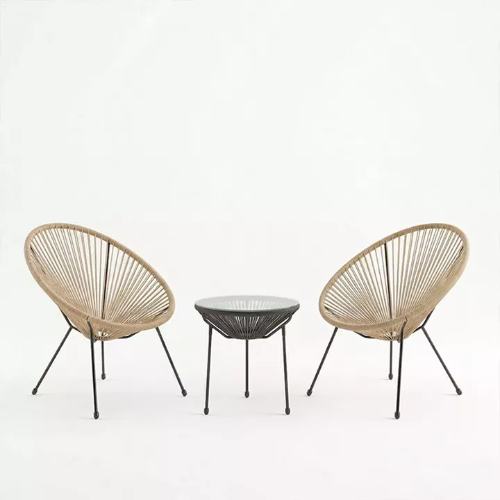 Σαλόνι Εξωτερικού Χώρου Acapulco pakoworld  Σετ 3τεμ pe rattan σε φυσική απόχρωση με μαύρο μέταλλο Φ50x52εκ