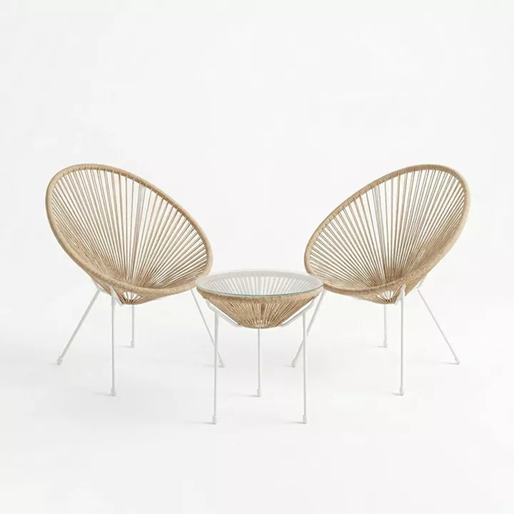 Σαλόνι Εξωτερικού Χώρου Acapulco pakoworld  Σετ 3τεμ μέταλλο λευκό με pe rattan σε φυσική απόχρωση Φ50x52εκ