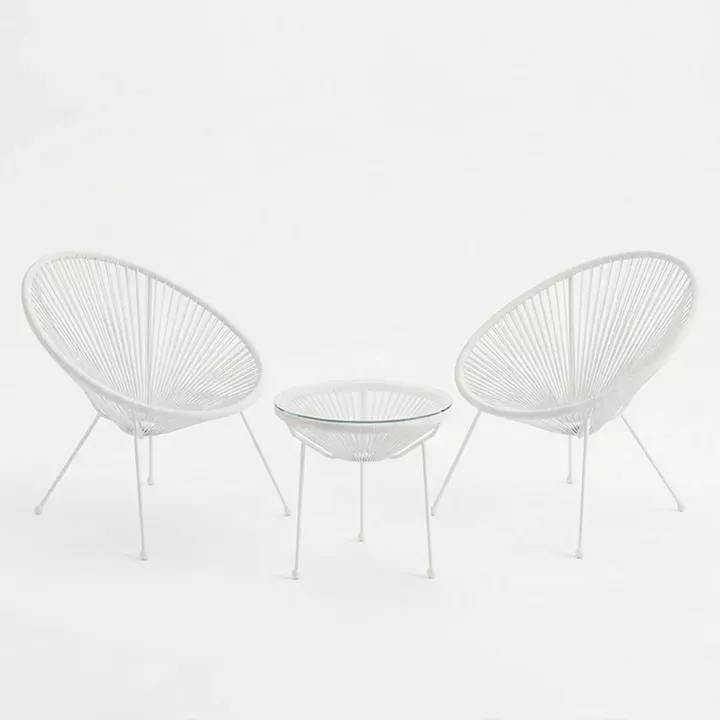 Σαλόνι Εξωτερικού Χώρου Acapulco pakoworld Σετ 3τεμ λευκό μέταλλο με pe rattan Φ50x52εκ