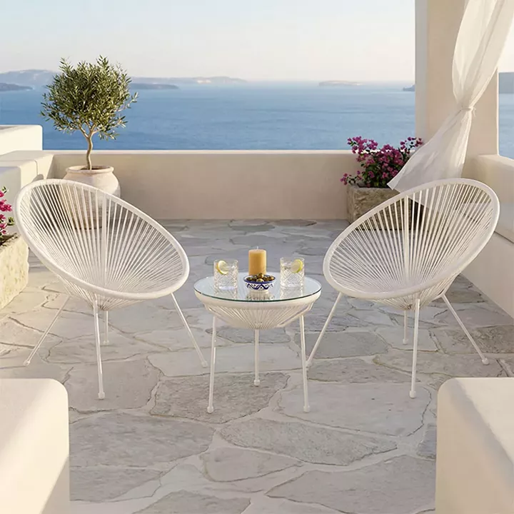 Σαλόνι Εξωτερικού Χώρου Acapulco pakoworld Σετ 3τεμ λευκό μέταλλο με pe rattan Φ50x52εκ